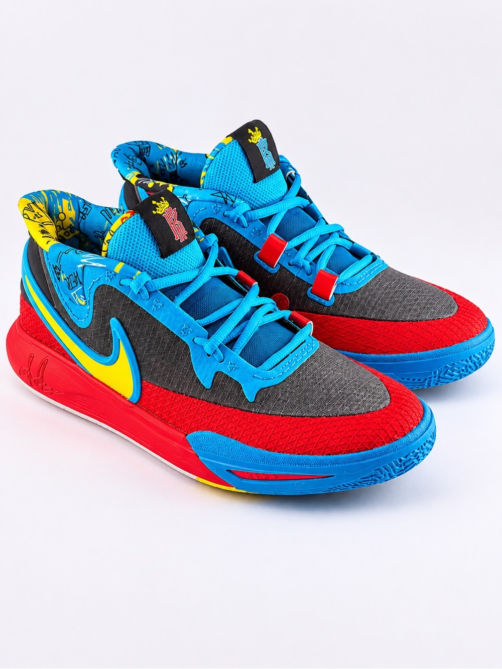 Size 7Y- Nike Kyrie 8 Superman Bright Blue, Red & Yellow Low-Top Sneakers